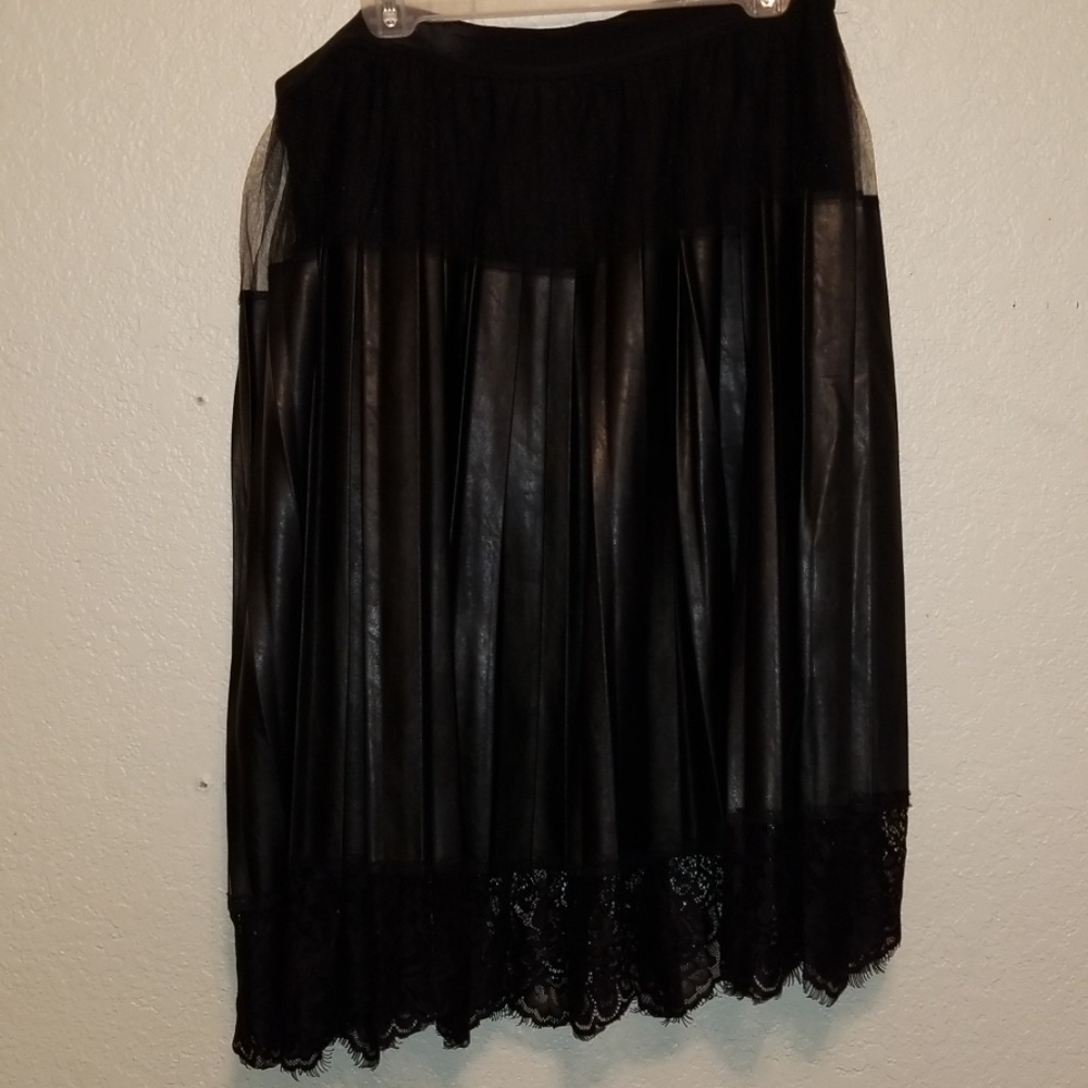 Lane Bryant Black Pleather Lace Pleated Skirt